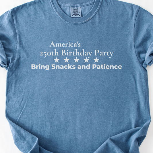 America's 250th Birthday Party Bring Snacks and Patience Democracy Humor Comfort Colors Tee
